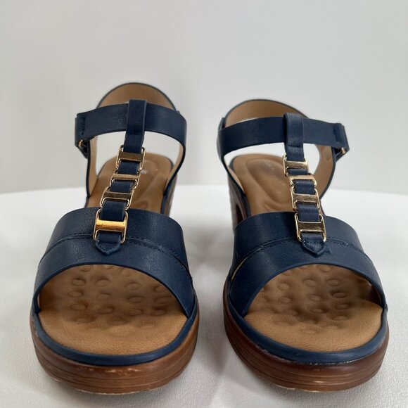 Patrizia Taney Wedge Sandals Womens 9 Comfort T-Strap Slingback Block Heels Blue - Picture 4 of 15